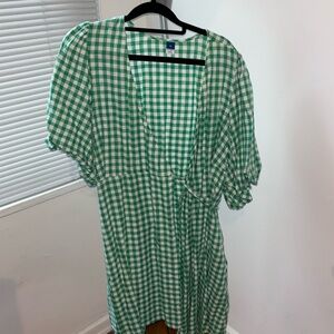 Green checkered wrap tie dress